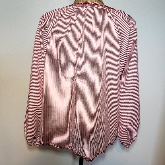 Solitaire Striped Embroidered Long Sleeve Bohemian Lightweight Blouse Size M - Picture 5 of 8